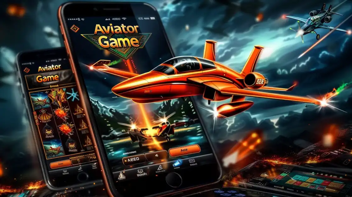 6033bet.com Aviator slot game on smartphones with orange jet fighter launching in stormy skies filled with neon lightning